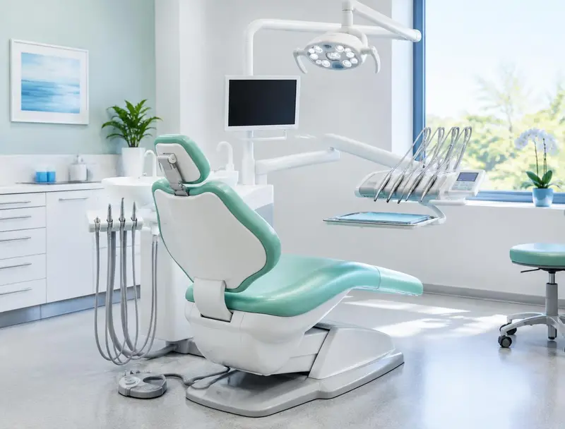 Sillón dental en sala de tratamiento luminosa (imagen ilustrativa)